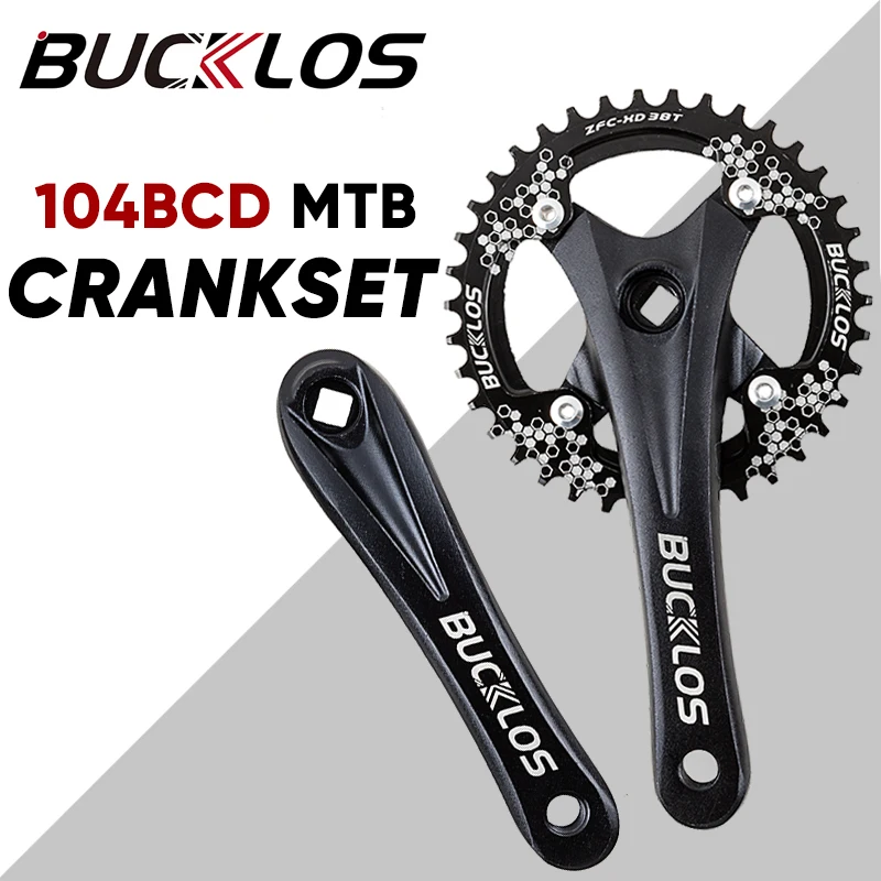 BUCKLOS 104BCD MTB Crankset 32T/34T/36T/38T/40T/42T Mountain Bike Single Crankset Square Hole Aluminum Crank Set Bicycle Parts