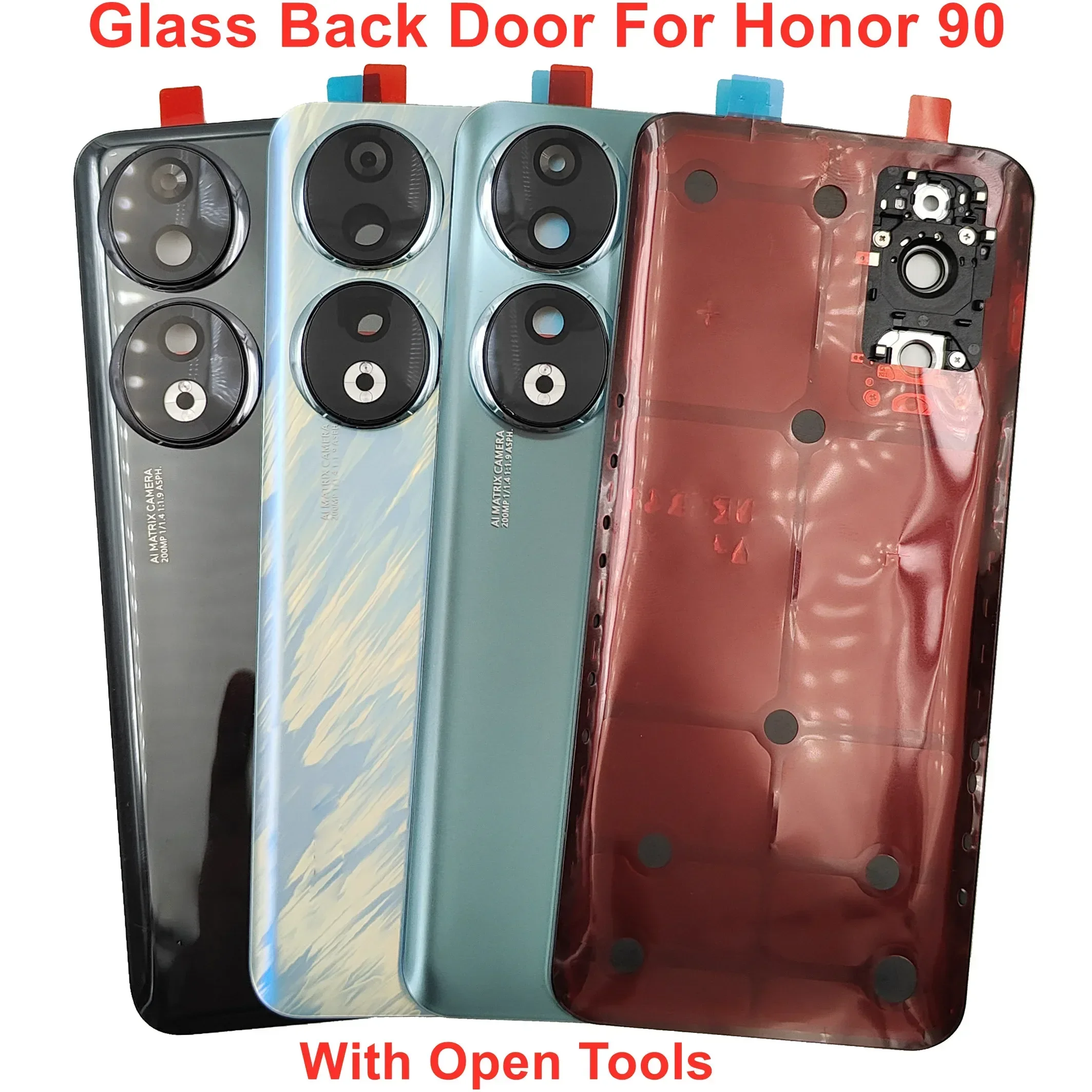 Back Glass Door For Huawei Honor 90 Glass Battery Cover Honor90 Rear Lid Housing Case + Camera Lens + Sticker Adhesive Glue