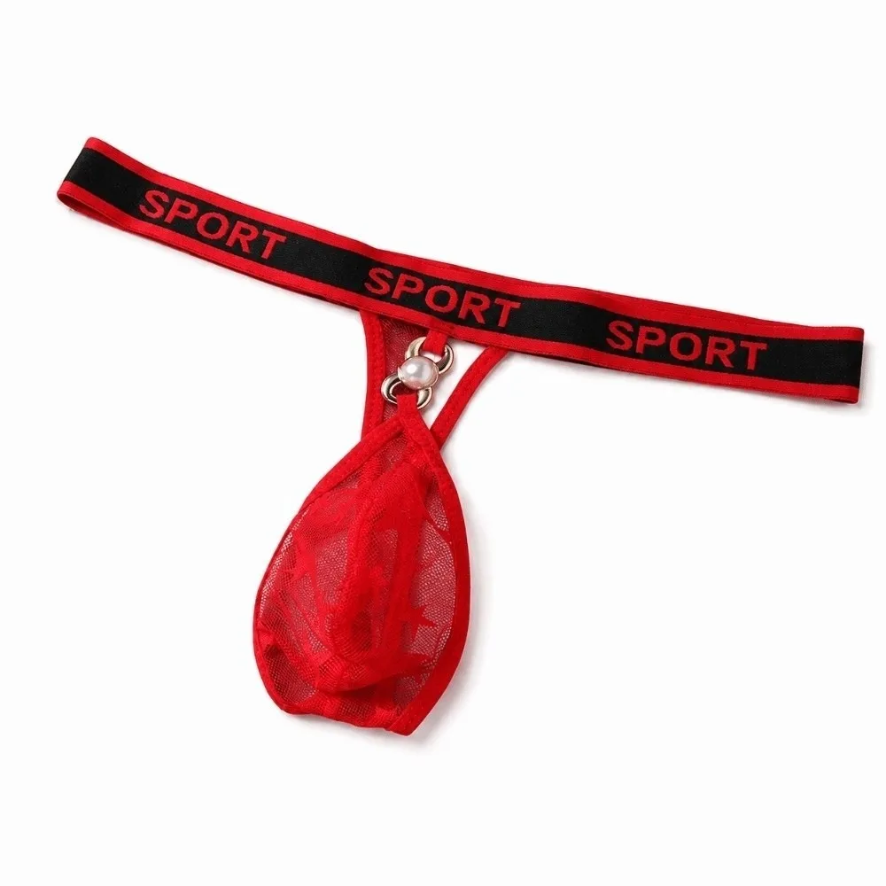 Comfortable Low Waist Men Pearl Thongs Underpants Thin Strap Star Mesh Panties Lingerie Solid Color Male Briefs Men