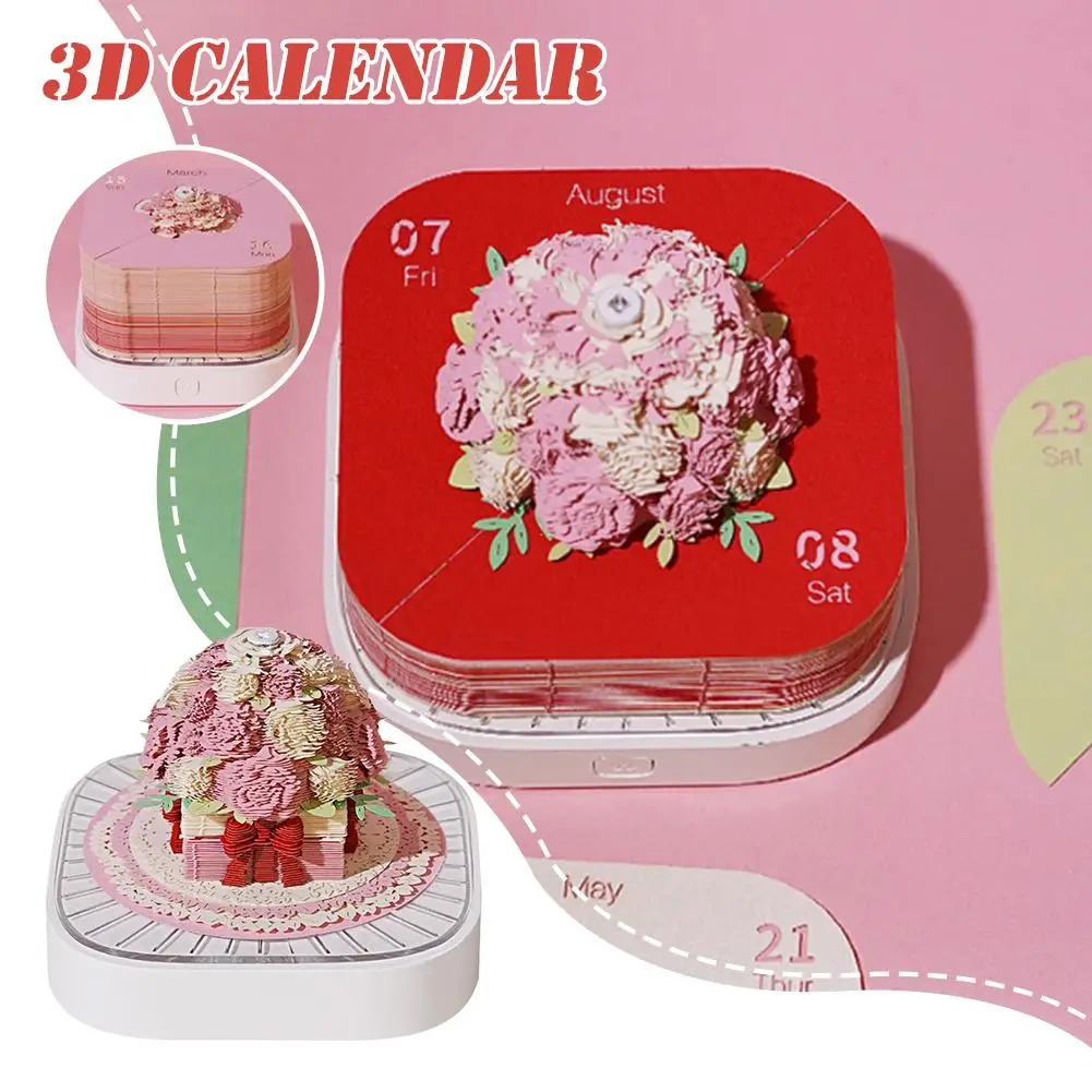 2026 3D Rose Calendar Memo Pad Creative Tear-Off Notepad Transforms Into Panoramic Paper Art, Unique Desk Decor Gift