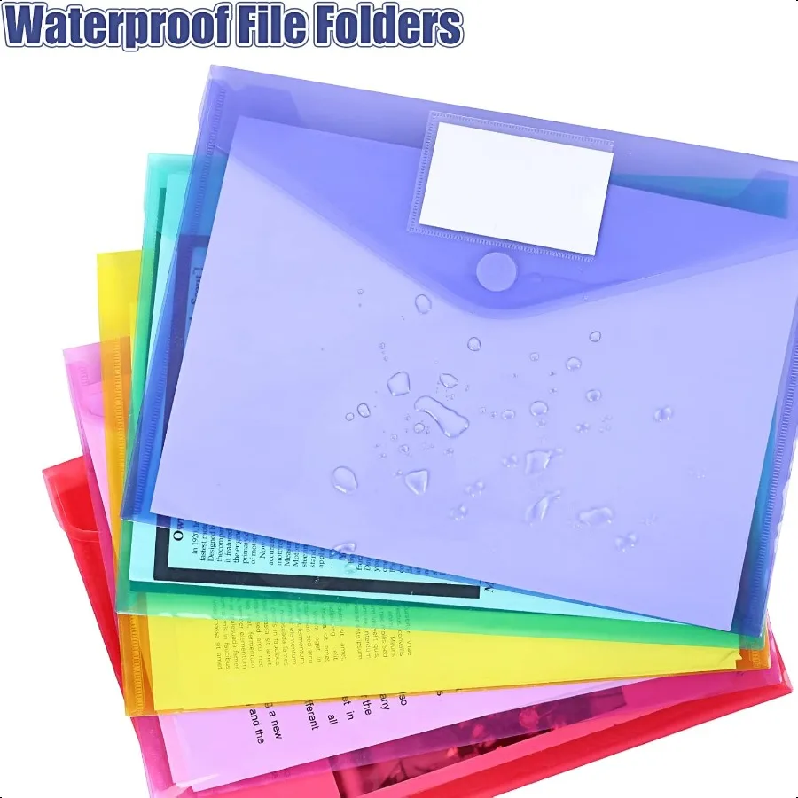 45개 플라스틱 폴리 봉투, 투명 문서 파일 폴더, 후크앤루프 잠금, A4 사이즈, 라벨 포켓 포함 (학교용)