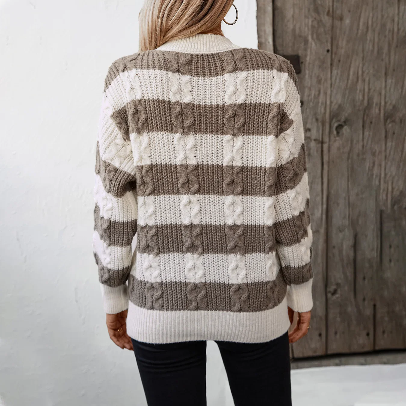 Knit Sweater Woman Striped Pullovers Round Neck Long Sleeve Knitted Splice Sweaters Tops Office Lady Elegant Jumpers Autumn