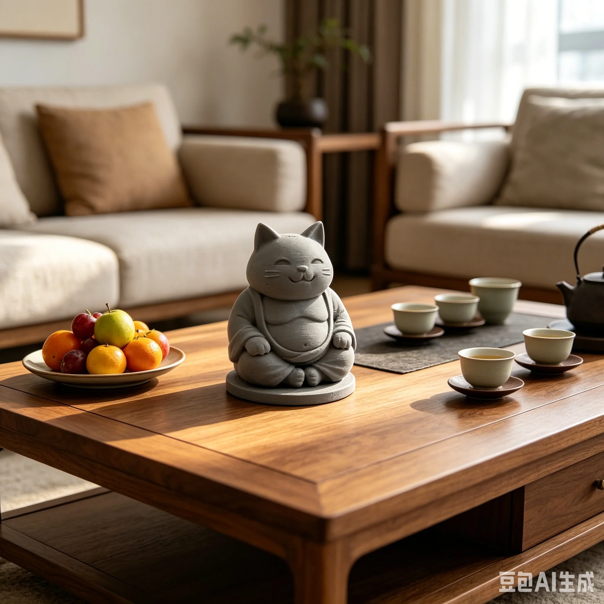 Chubby Meditating Cat Figurine, Buddha Style Zen Kitty Statue, Mini Sitting Kitten Ornament for Desk Tea Tray Indoor Decoration