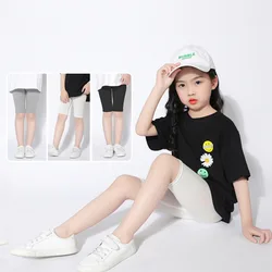 Girls Summer Leggings Modal Kids Knee Length Pants Leggins Trouser Elastic Solid Color Children Capris Girl Skinny Pants 3-10 Y