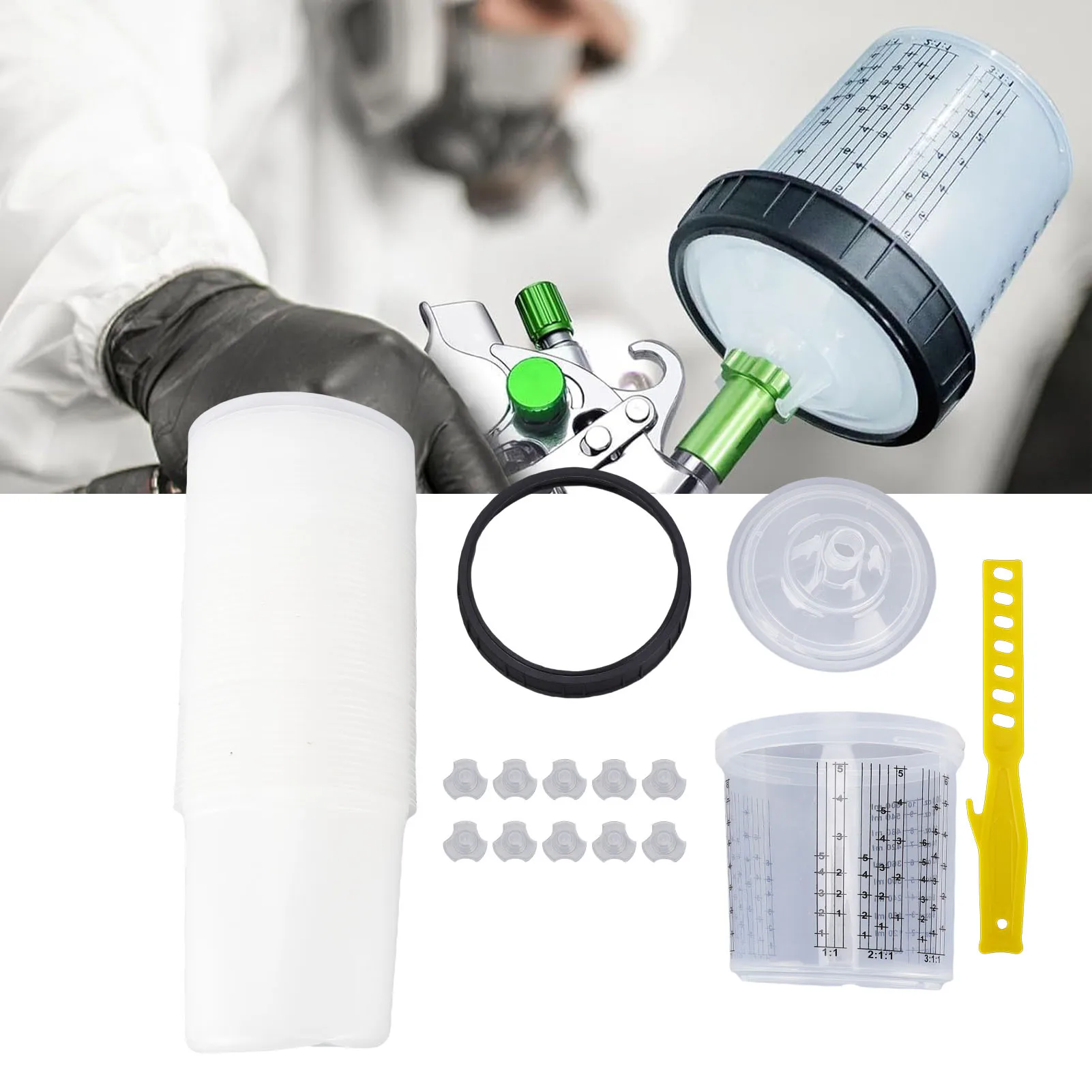 

Paint Spray Gun Sprayer Cup Liners Lid System 50 Standard 20.3 Ounce(600ml) 190um Disposable Set Kit Replacement Accessories