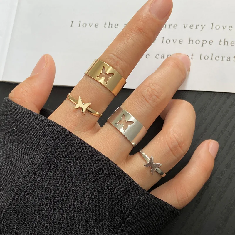 2-Piece Set of Popular European and American Fashion New Ring Set, Personalized, Niche, Versatile, Hip-Hop Punk Couple Ring