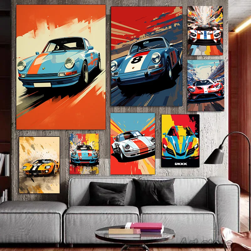 Canvas Painting Decoration Pictures Room Wall Decor Classic Cars Interior Paintings Vintage Porsche Sports Cars Home Decorations