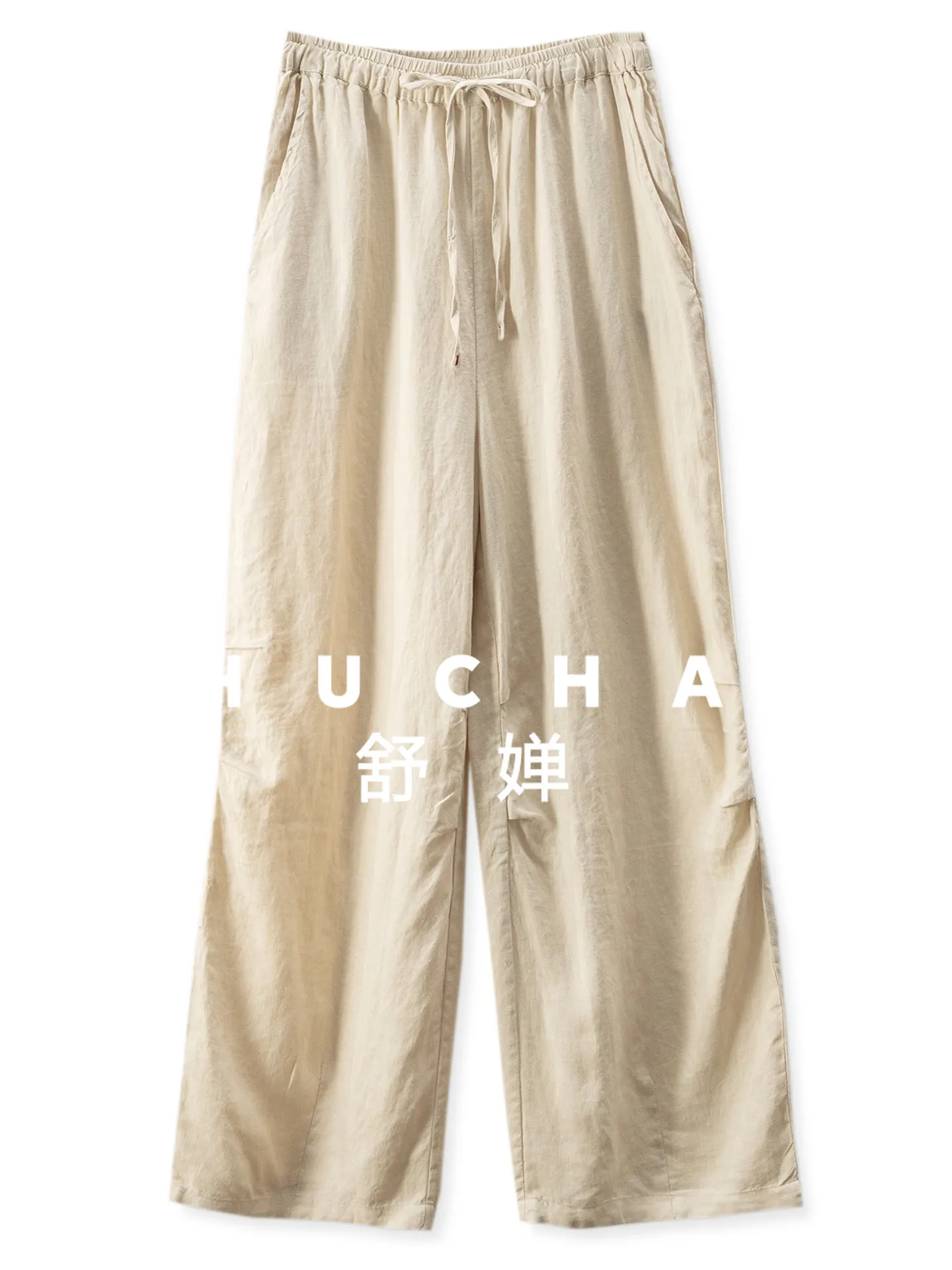 

Повседневные свободные брюки, высококачественные эластичные брюки из конопли 100, с высокой талией, широкие прямые брюки, женские 85F1