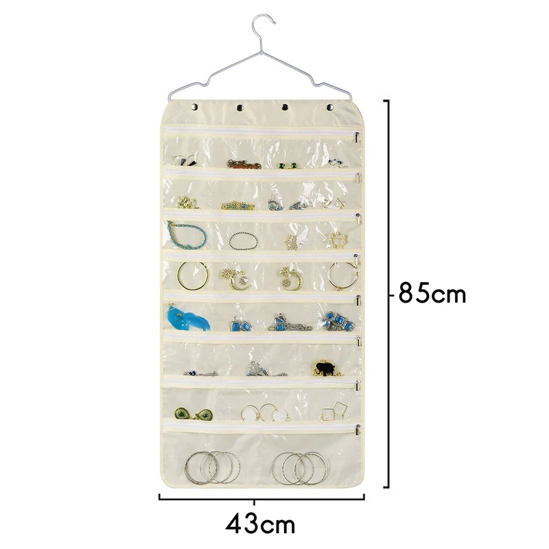 56 Pocket Jewelry Hanging Organizer Jewelry Display Storage Bag Earrings Ring Necklace Bracelet Organizer Display