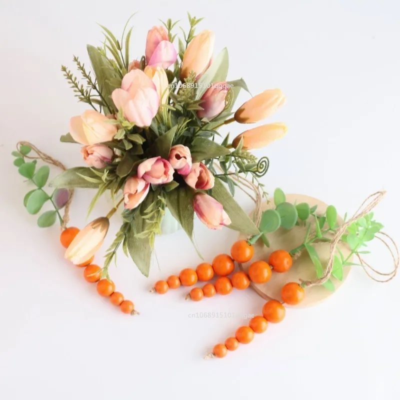 2025 Easter Wooden Bead String Decor for Home Faux Vegetable Prop Fake Carrot Easter Decor Carrot Craft Ornament with Tassels