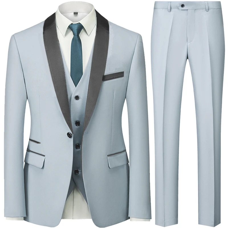 Men\'s British Style Slim Suit 3 Piece Set Jacket Vest Pants / Male Business Gentleman High End Custom Dress Blazers Coat S-6XL