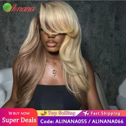 Blonde Brown Roots 13X4 Lace Frontal Wig Ash Gray Colored Human Hair Wig Body Wave Transparent Lace Closure Wig For Black Women