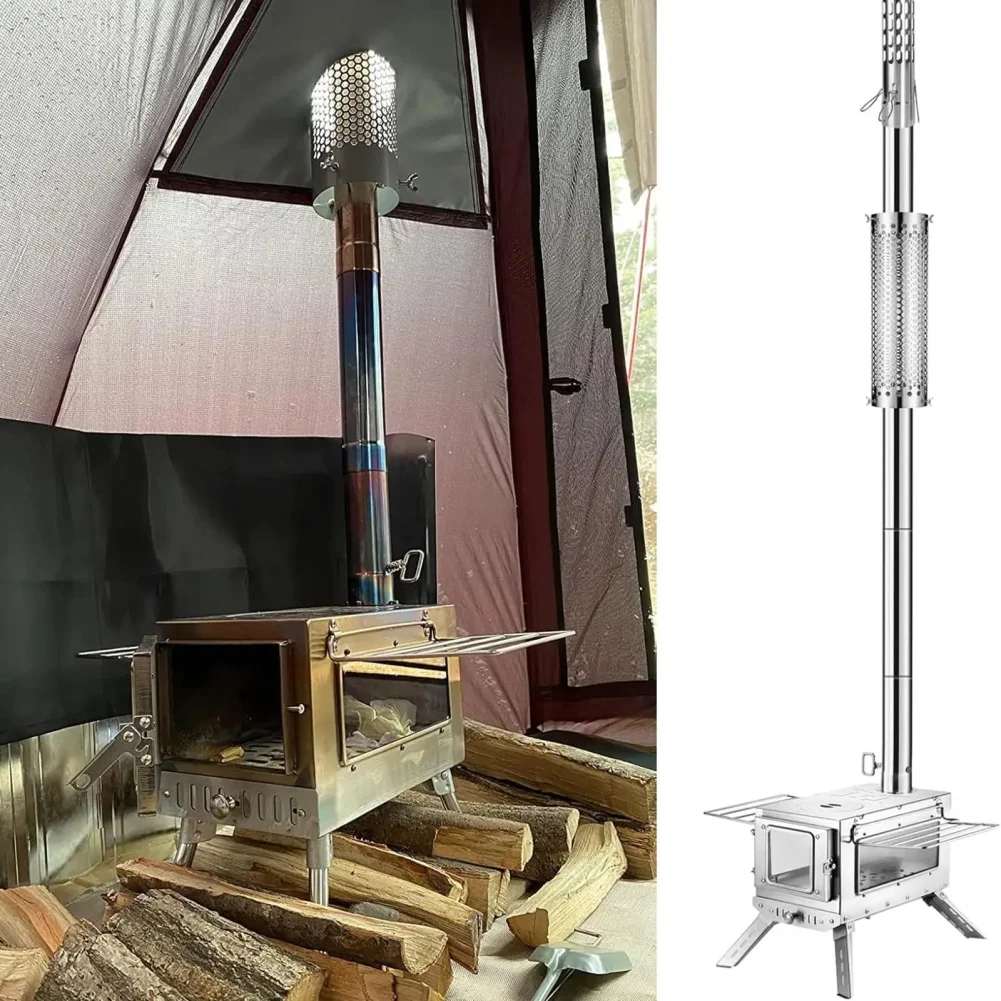 Stainless Steel Stove Tube for Tents with Spark Arrestor Guard and Heat Dissipation Design Compatible with 6-10 cm Stoves