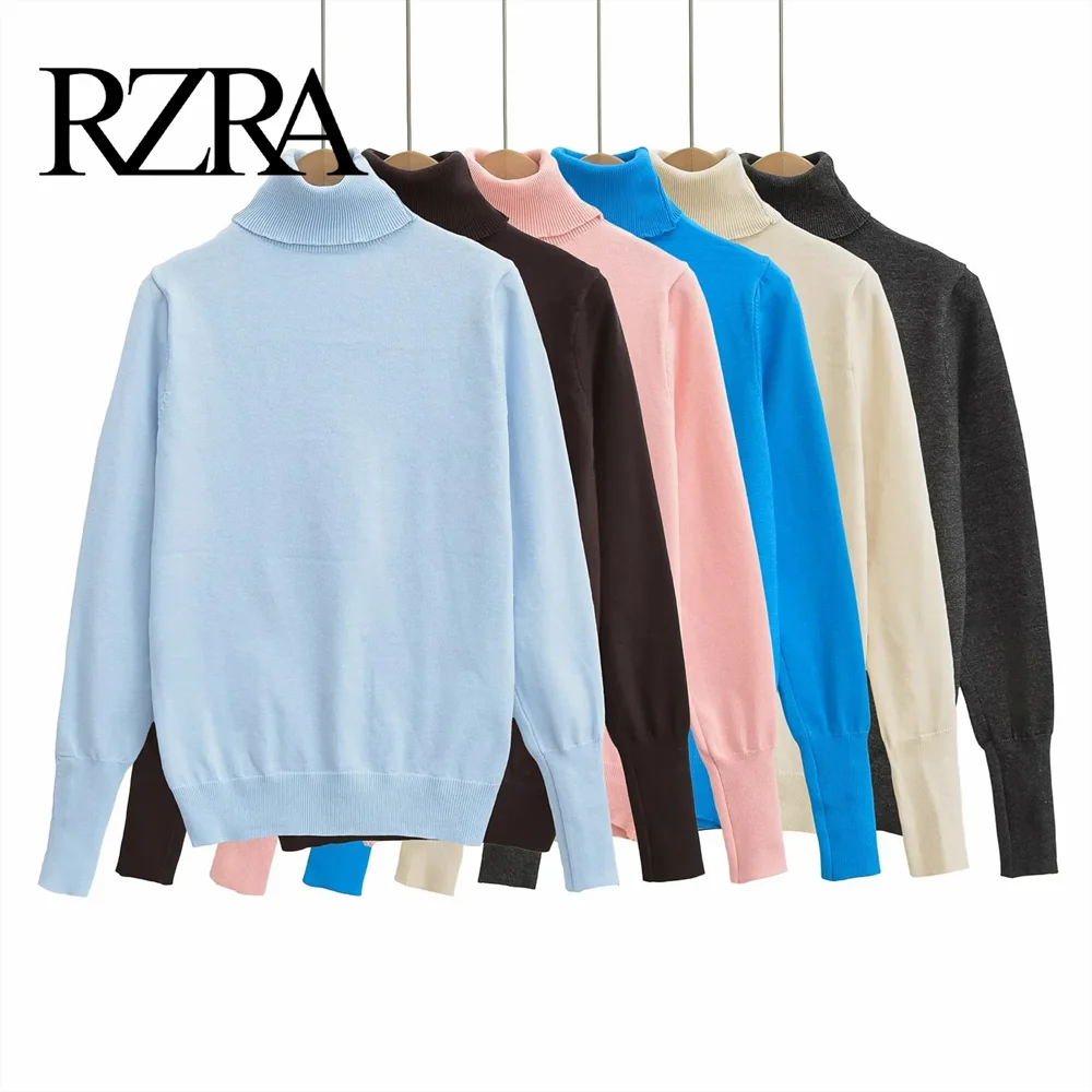 RZRA2024 Autumn/Winter New French Simple Basic Base Shirt Solid Color Stand up Collar Knitted Shirt Top for Women