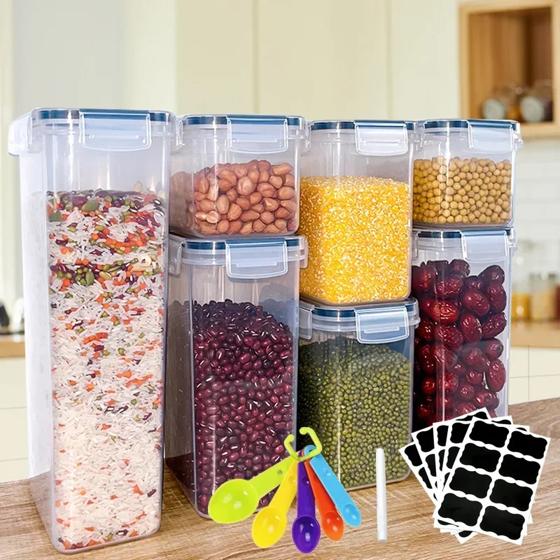 Contenedor grande de 7 piezas para almacenamiento de alimentos, caja organizadora de cocina, multigrano