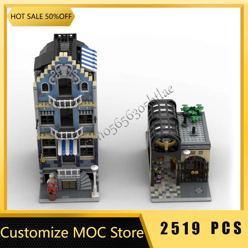2519-onderdelen MOC Creatieve markt Street View modulaire marktmodel Architectuur Bouwstenen Kinderen Bakstenen Speelgoed Kerstcadeau