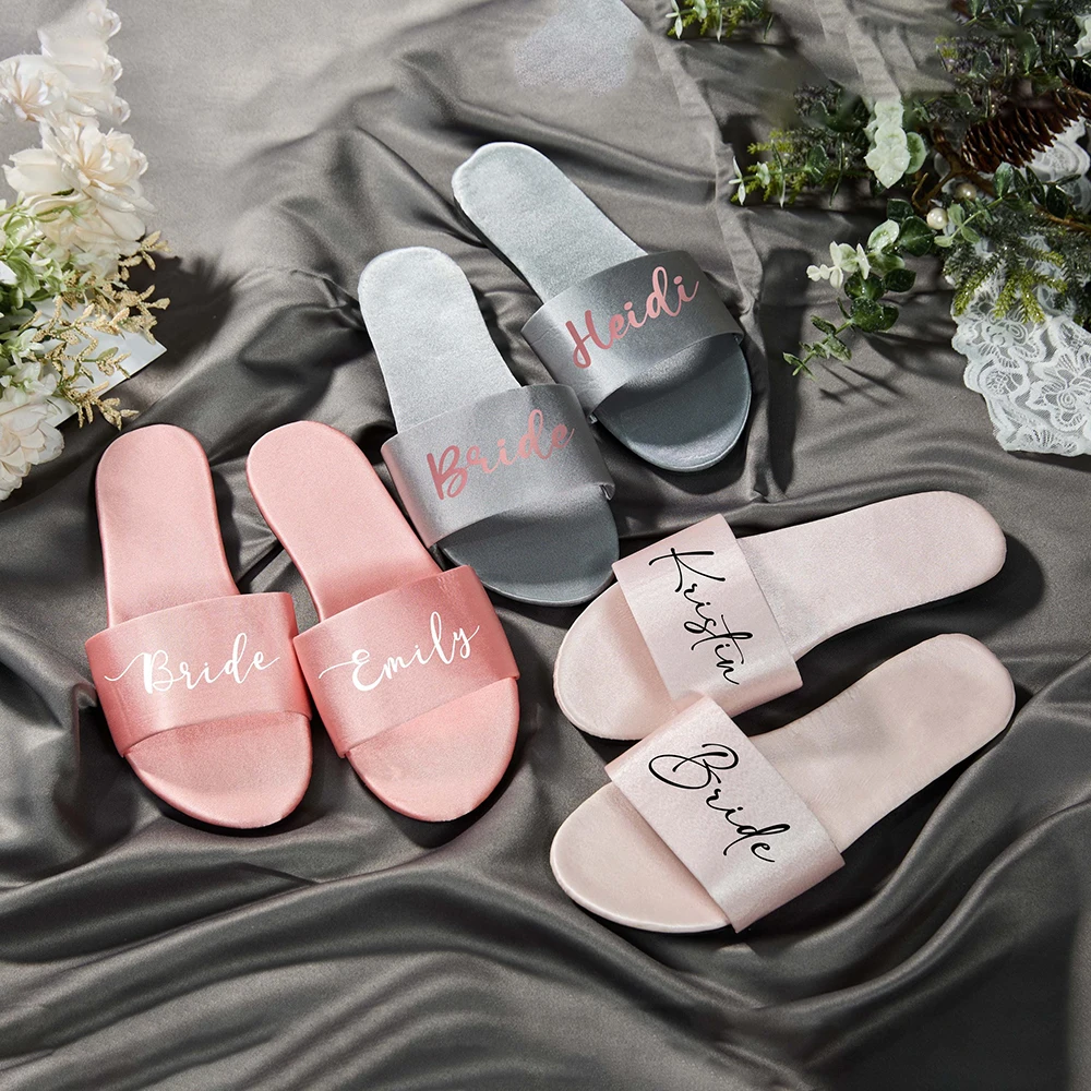 

Personalized Silk Slippers Custom Wedding Bride Bridesmaid Slippers Bachelorette Party Slippers with Name Bridesmaid Gifts