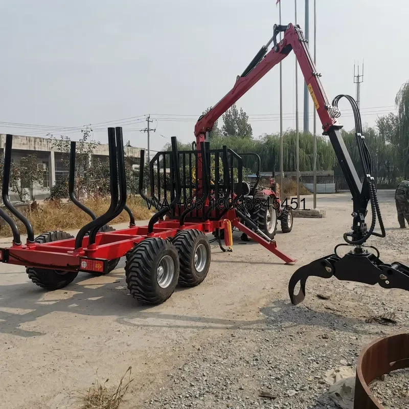 Wmwmnu for 4WD Farm Trailer PTO Hydraulic Timber Loading Log Trailer With Crane Timber Loader Log Splitter