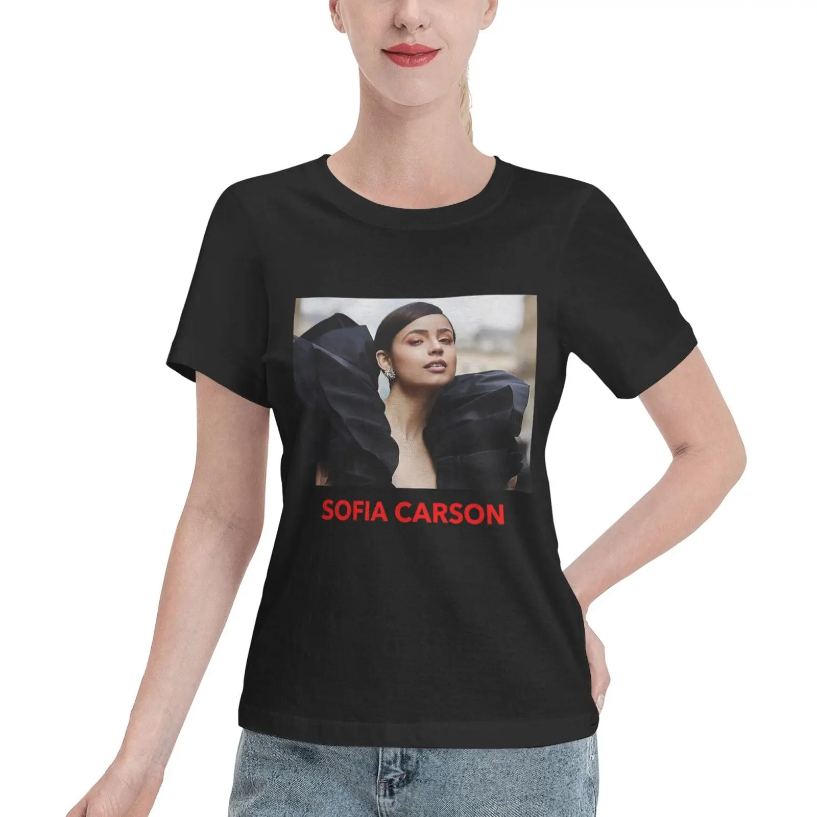 Sofia Music Carson Shirt Women'S Summer Shirts Short Sleeve Crew Neck Cotton Tshirts Tees Tops BlackAnime pattern clothing top s