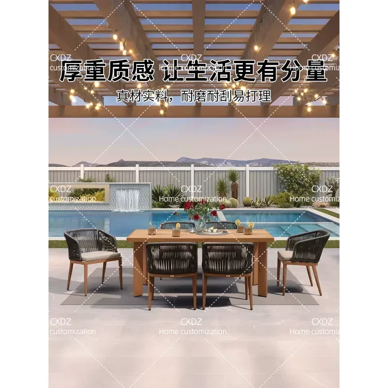 Outdoor Garden Dining Table and Chair Set Aluminum Alloy Frame Rattan Leisure Furniture for Villa Patio Yard
