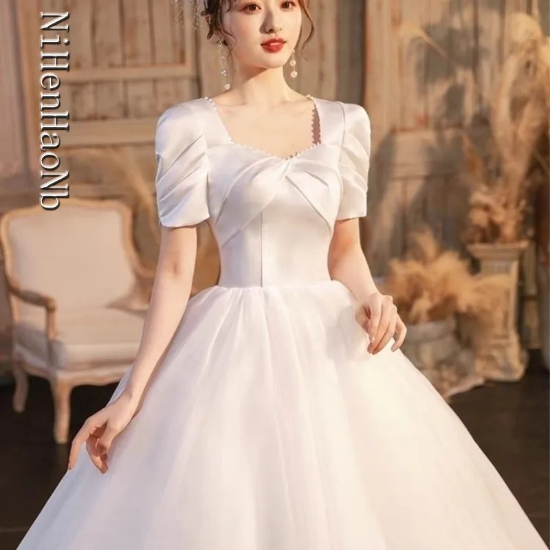 Elegancka satynowa suknia ślubna szyta na miarę, fason litery A, suknie wizytowe 2025, Vestidos De Novia Rode De Morrie