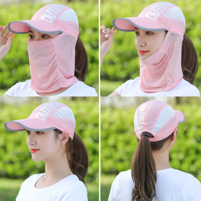 Sonnenschutzhut mit faltbarer, tragbarer Gesichtsbedeckung, UV-Schutz, atmungsaktive Maske, Fahrradschleierhut, schnell trocknende Baseballmütze