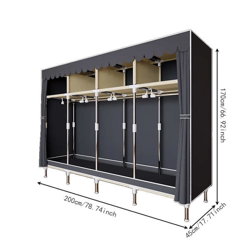 Organisateur de placard Portable robuste, support à vêtements en métal pour suspendre une charge plus solide, 78.7 "Lx 17.7" Lx 66.9 H