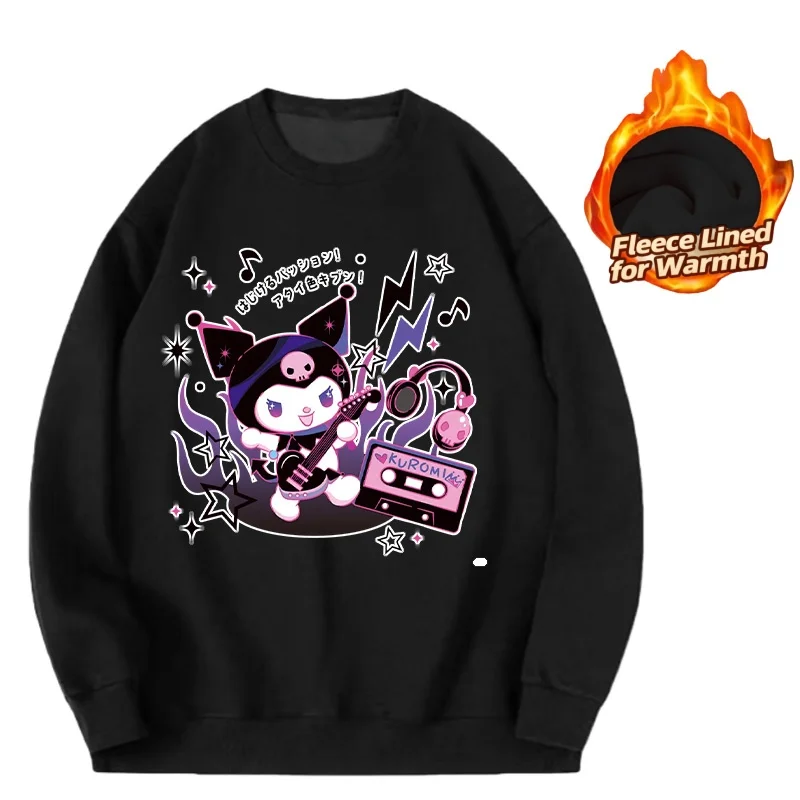 

Sanrio Series Printed Crew Neck Long-Sleeve Top, Cute and Warm Fleece-Lined Crew Neck Long-Sleeve T-Shirt, 100% Cotton