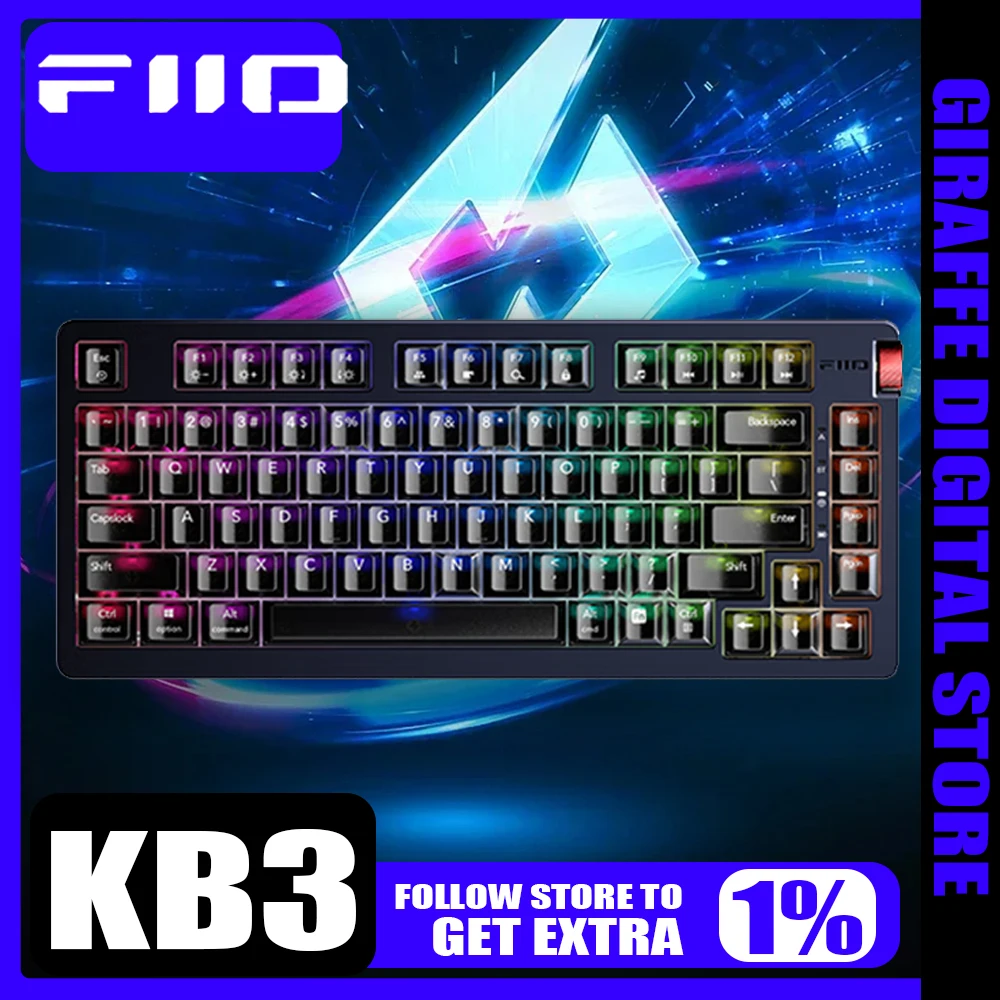 Fiio Kb3 Mechanical Keyboard Aluminium Alloy RGB Tri Mode Wireless Gaming Keyboard Custom Hot Swap Gasket Pc Gamer Office Gifts