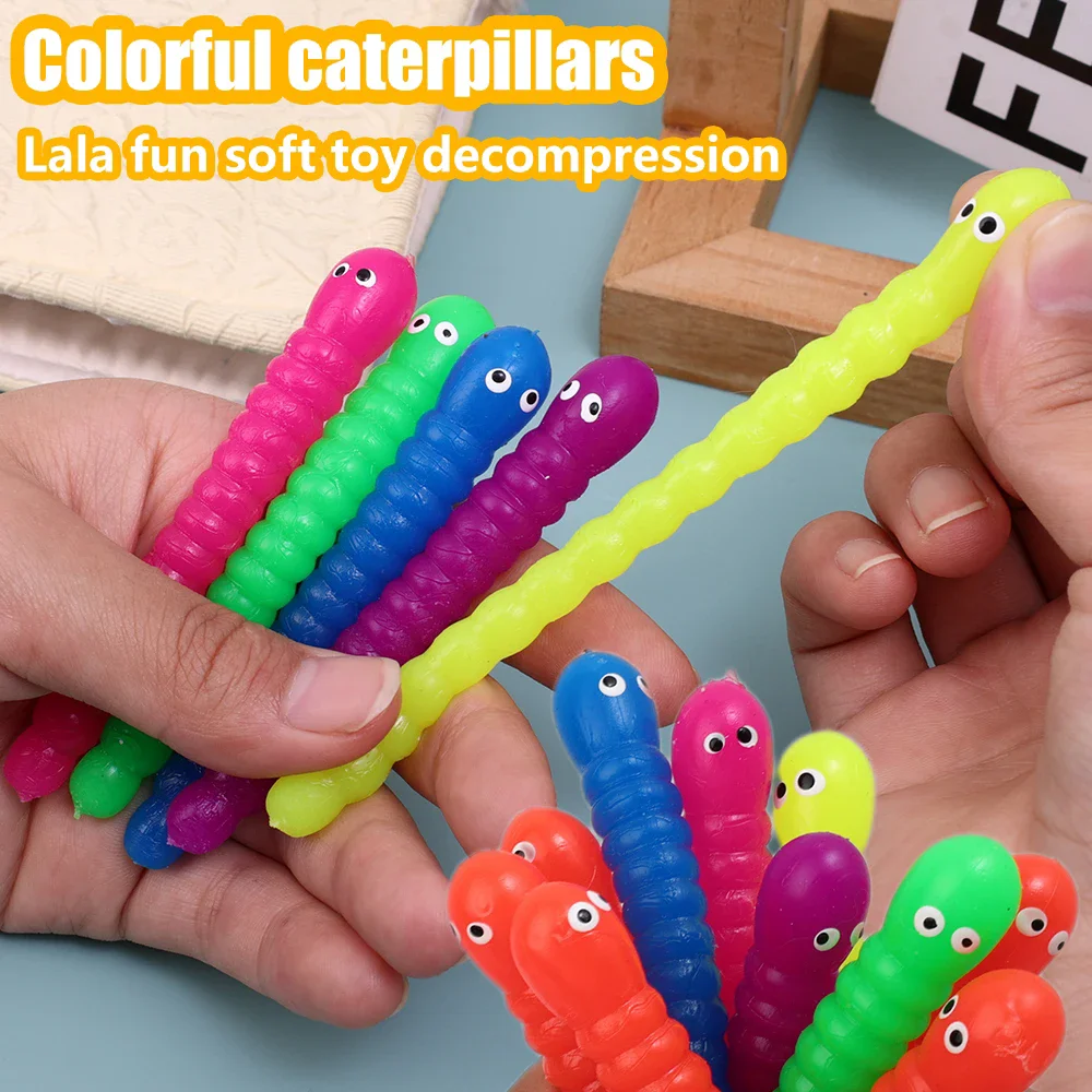 5pcs Colored Caterpillar Pull Worm Noodle Fidget Toy Stretch String TPR Rope Anti Stress String Stress Relief Autism Vent Toys