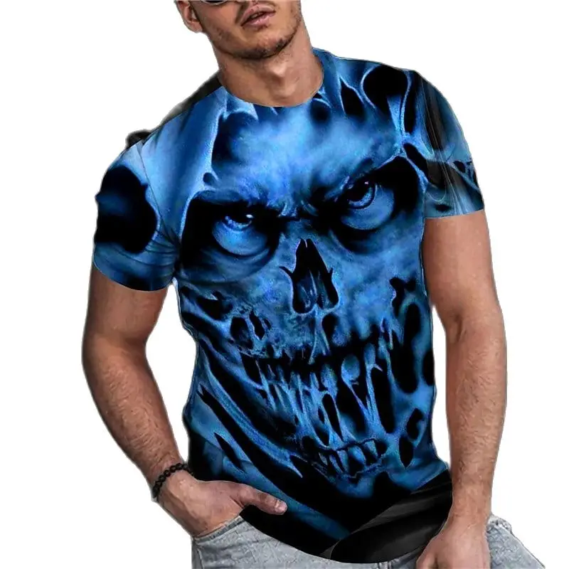 Vintage Horror 3d Skull Print Men\'s T-shirt Summer Classic Casual O Neck Short Sleeve Fashion Loose Oversized Tops Tee Shirt Men