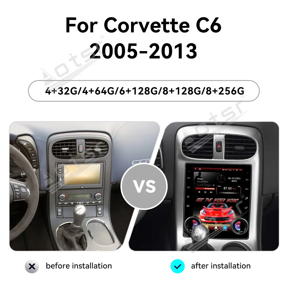 

10.4 Inch Car GPS Navigati Radio For Corvette C6 2005-2013 Android 13 HD Touch Screen Carplay Multimedia Player Head Unit Auto