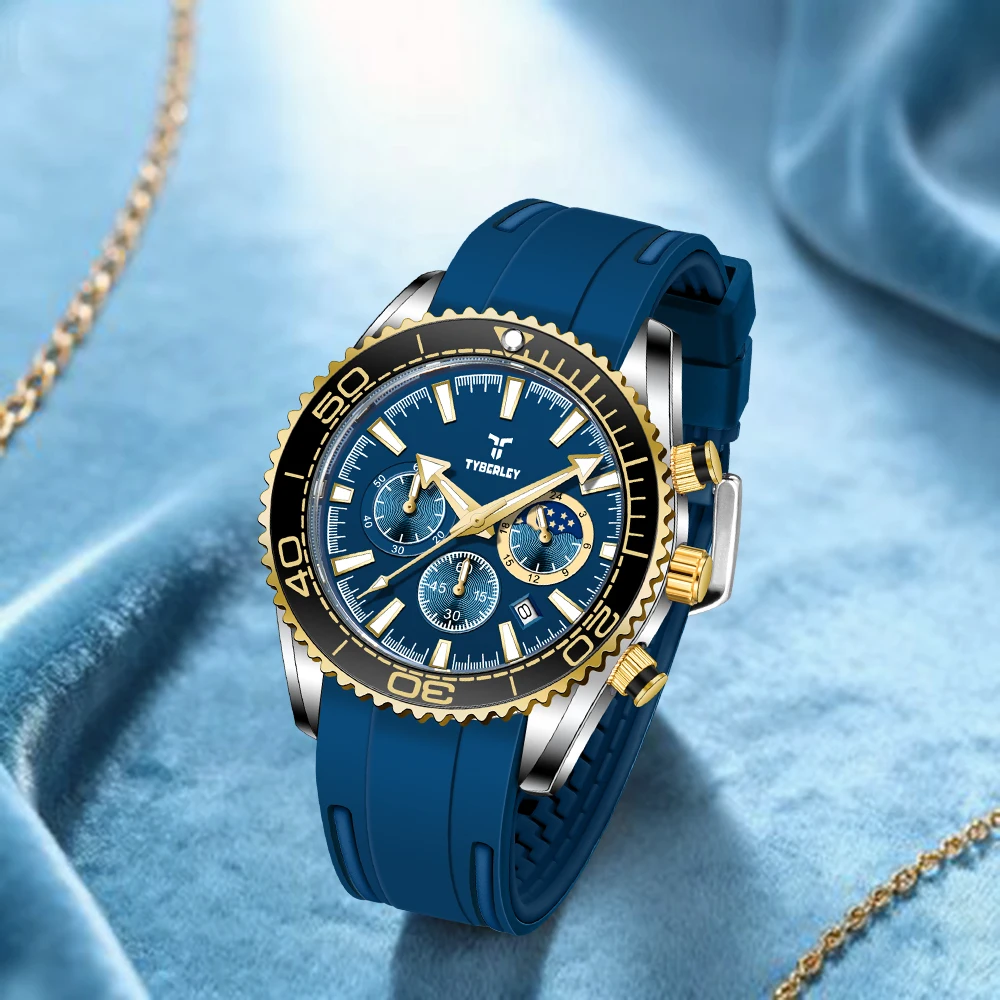 

TYBERLEY 2026 мужские кварцевые часы 30 метров водонепроницаемые роскошные высококачественные простые маленькие трехконтактные часы с функцией фазы Луны календарь