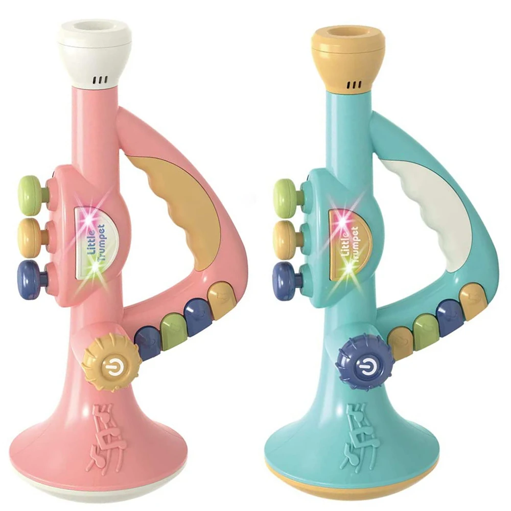 Trompeta de plástico para niños pequeños, Trompeta de juguete con música y luces, instrumento Musical educativo, B)