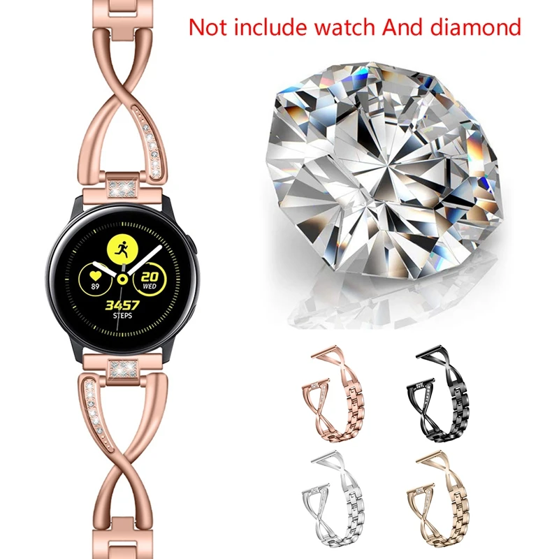 20Mm Watch Band For Samsung Galaxy Watch Active Stainless Steel Strap Lady Women Bling Diamond Band Strap