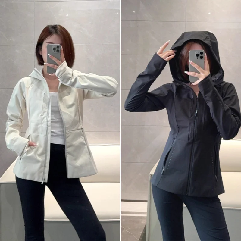 Áo khoác mềm mại cho phụ nữ, chống nước, chống gió, lót lông cừu, ôm sát, áo khoác thể thao ngoài trời ấm áp, chạy bộ, đi bộ đường dài, áo hoodie tập luyện