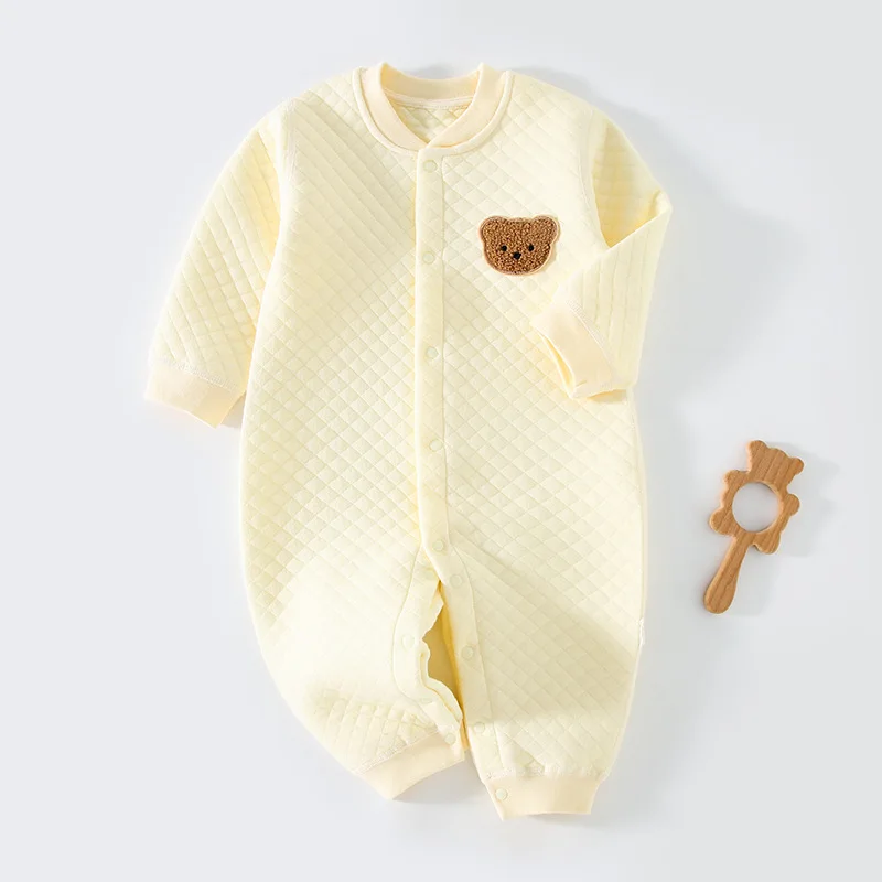Somenie Baby Mid-opening Onesie with Silk To Keep Warm Pure Cotton Newborn Onesie Baby Romper Air Layer Climbing Suit