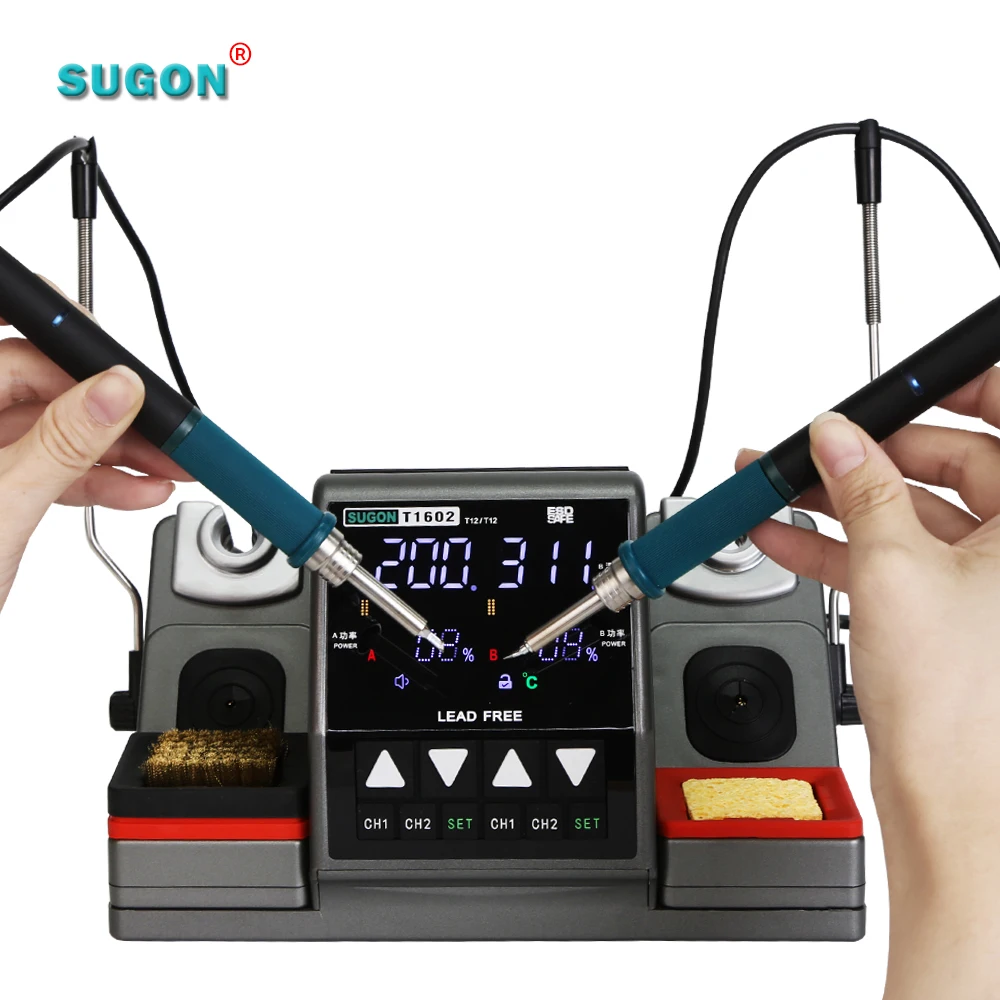 New Product SUGON 2 In 1 Soldering Station T1602 Hot Air Solder Rework Station Soldering Iron Station