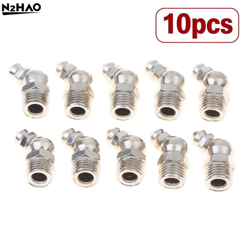 10Pcs M6 Iron Zinc Hydraulic Grease Nipple Fittings 45 Degree Angle Grease Nipple Fittings With Dust Caps