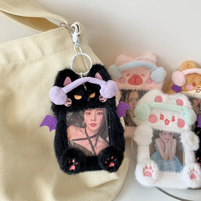 

Music Cat Plush Photo Card PhotoHolder Korean Ins Aesthetic Photo ID Case for Idol Campus Card Portable Keychain Bag Charm