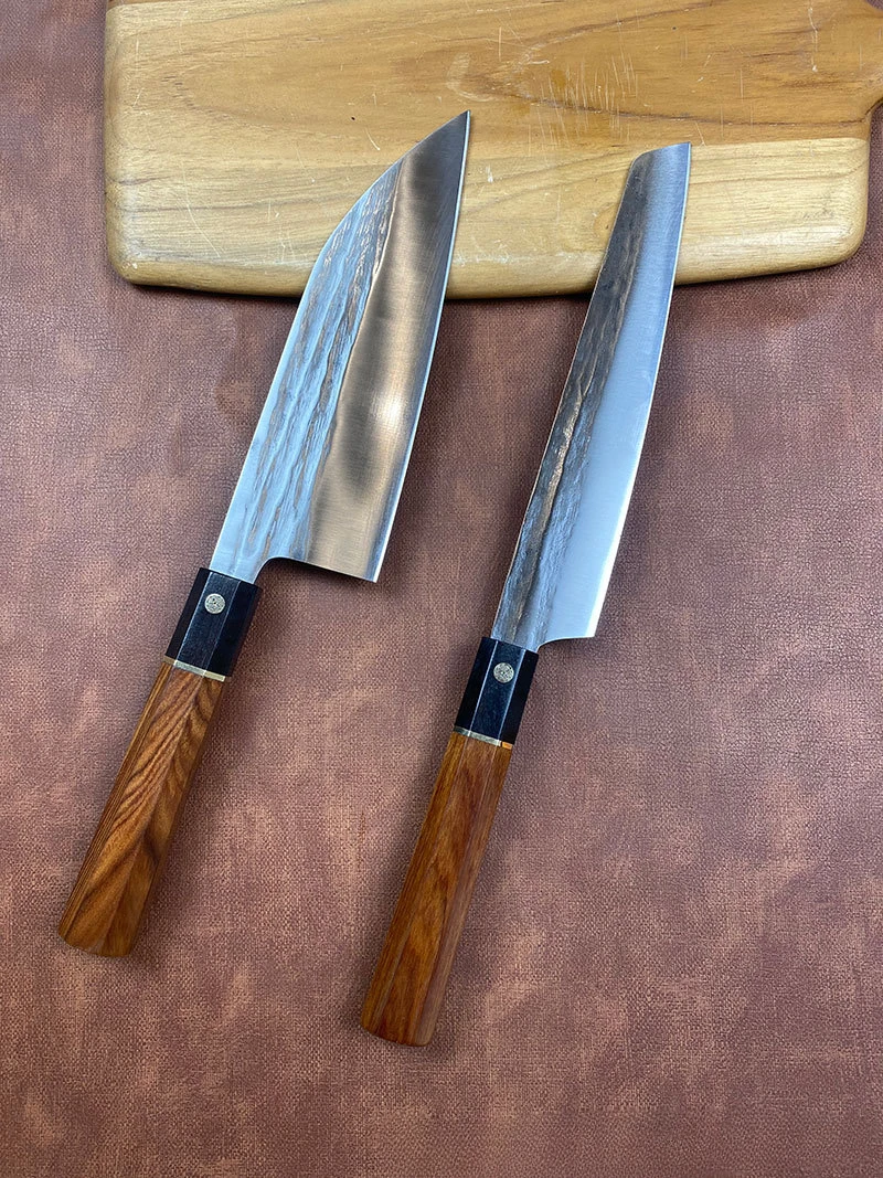 RHON-cuchillo de cocina japonés de doble filo, mango de madera, martillo forjado de 7 ", Yanagiba, salmón, Sashimi, rebanador, cuchillos de corte de pescado Deba