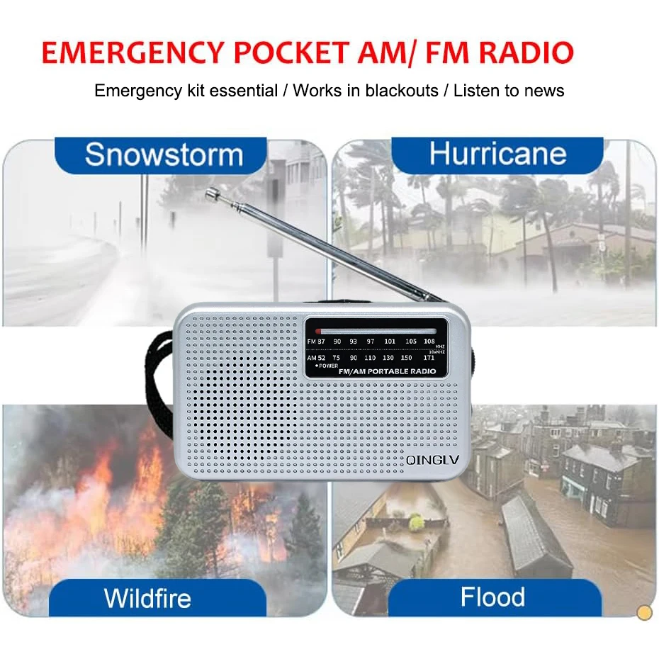 Portable AM/FM Emergency Radio Battery Powered Telescopic Antenna Headphone Jack for Indoor Outdoor Camping Survival Home Use image 4