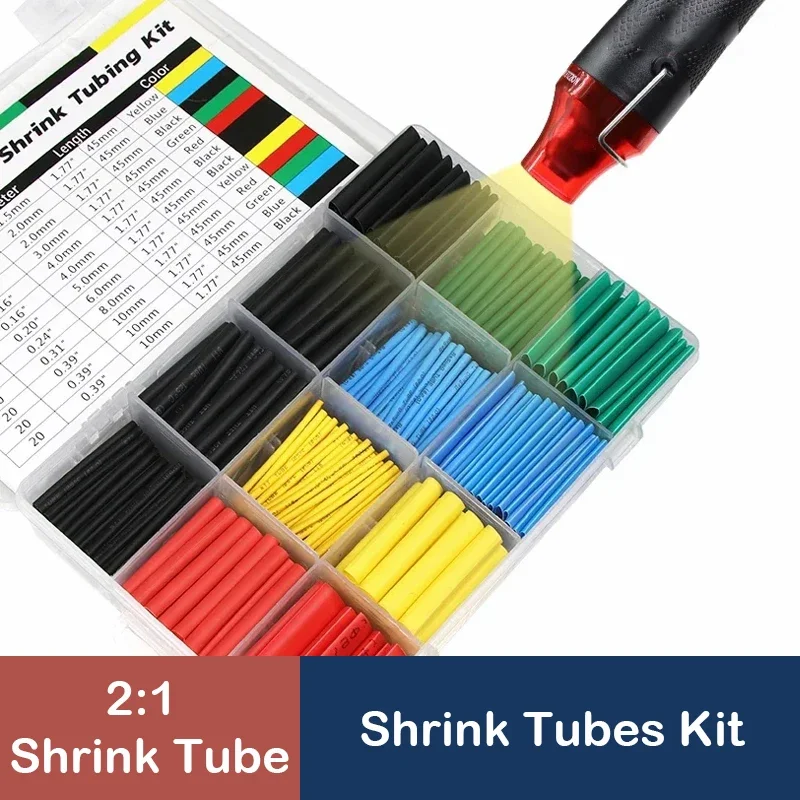 127/328/750pcs Heat Shrink Tubing Wrapping kit 2:1 Shrinkable Wire Shrinking Wrap Tubing Wire Connect Cover Protection Sleeving