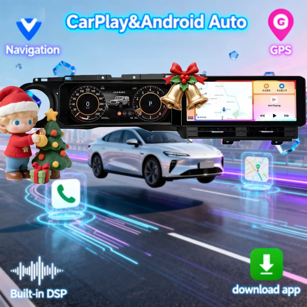 

New Upgrade Dual Screen Android car radio For Jeep Wrangler 2018-2023 Multimedia Wireless CarPlay LCD Dashboard Digital Cluster