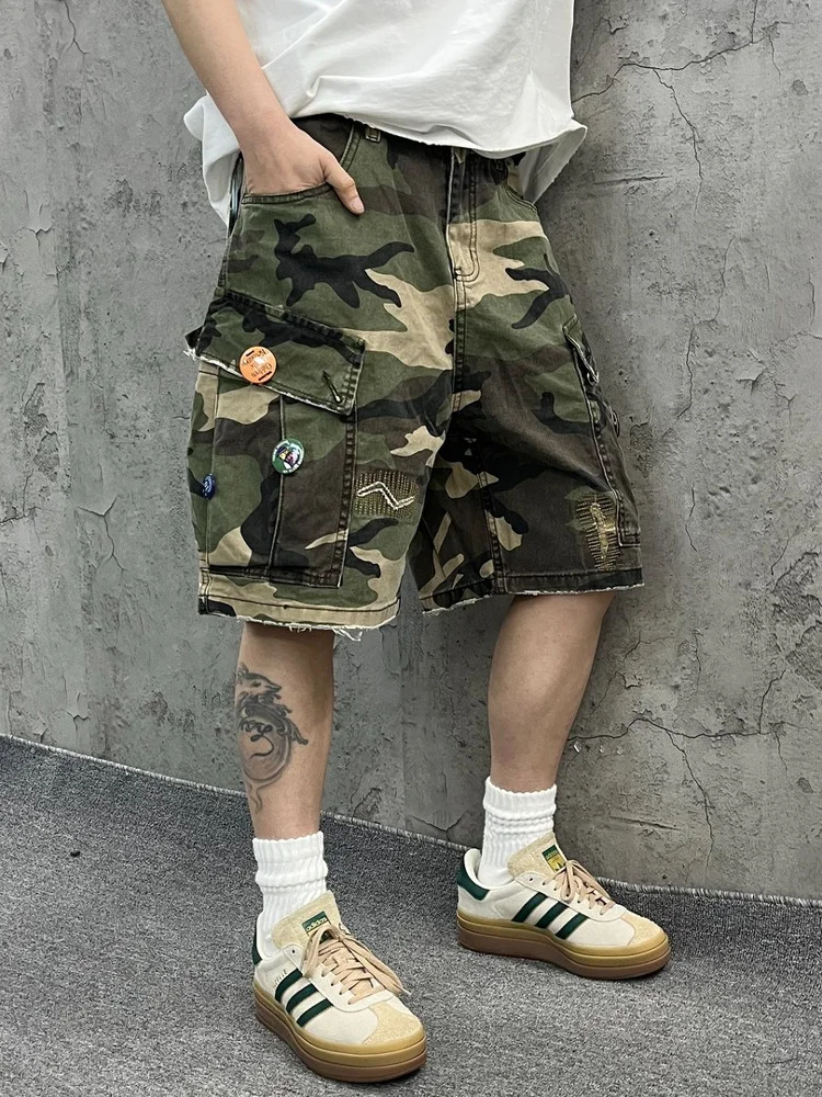 

You Xiao Ji American Retro Waed Camouflage Five-Point Pants ort orts Men Women Workwear Sle Youthful Summer Trousers