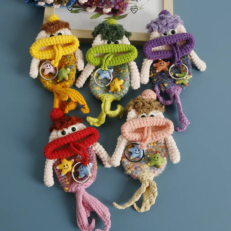 

Cute Sausage Mouth Mermaid Doll Crochet Keychains Knitting Small Storage Bag For Keys Holder Creative Car Keys Holder Keyrings