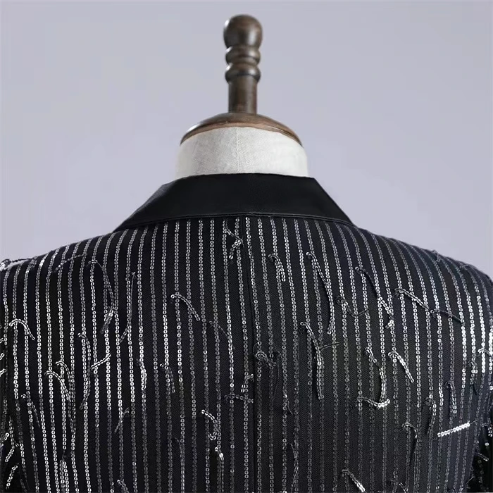 Cor bloqueio Tassel Sequin terno jaqueta, cantor masculino, equipe de dança, palco desempenho roupas, banquete anfitrião traje