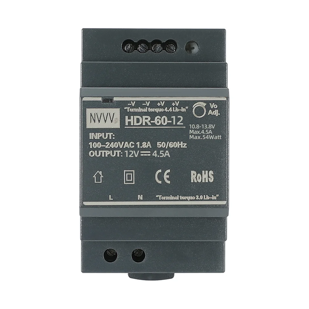 NVVV HDR Series Din Rail Switching Power Supply 24V Power Supply 15W 30W 60W 100W 150W AC-DC 12V Voltage Stabilizer Transformer