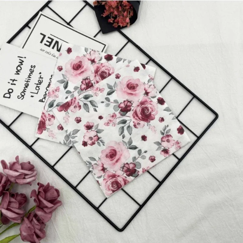 Colourful Printed Napkins Red Flower Wedding Paper Wine Glass Flower Paper Party Restaurant Paper Placemats 20pcs/pac 2-ply 33cm