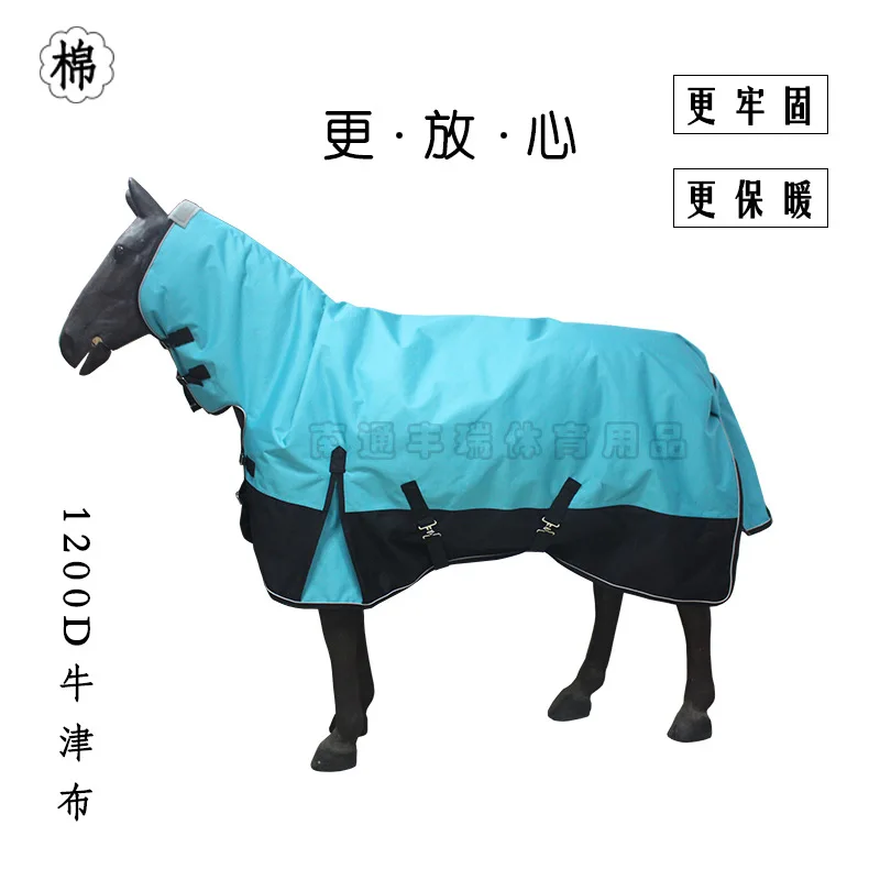 1200D Nylon Horse Blanket, Waterproof Breathable Anti-Puncture Tear-Resistant, Thick Padded with Neck Cover, Large Size